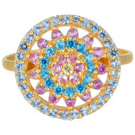 Exuberant Multicolored Floral Gold Rings