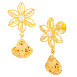 Beautiful Single Stone Floral Gold Earrings