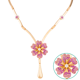Fantastic Single Floral Colour Stone Gold Necklaces