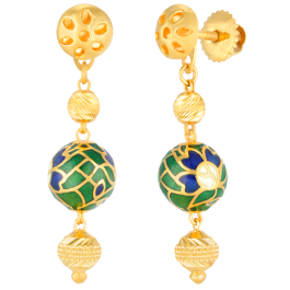 Unambigious Beaded Floral Enameled Gold Earrings
