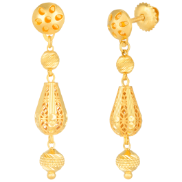 Vivid Intricate Perforated Pear Drop Gold Earrings