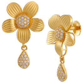 Gentle Textured Floral Pattern Drop Gold Earrings