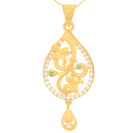 Dual Floral Green Stone Gold Pendants