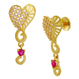 Modernized Semi Stoned Heartin Gold Earrings