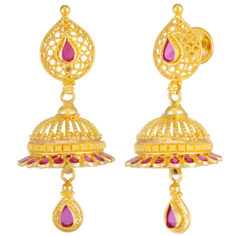 Beautiful Jhumka Red Stones Gold Earrings