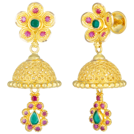 Glam Beauty Floral Jhumka Gold Earrings