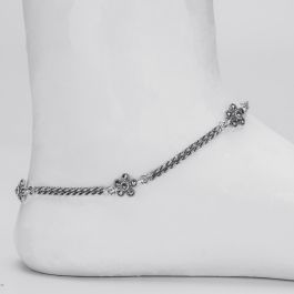 Gorgeous Twist Chain Floral Silver Anklets | 205A072567