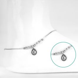 Pristine Single White Stone Charm Silver Anklets