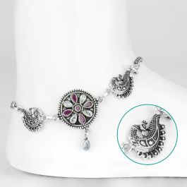 Pristine Floral Maturity Silver Anklets