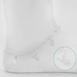 Adorable Floral With Rabbit Charms Silver Anklets