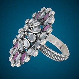 Eclectic Floral Adjustable Silver Ring