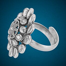 Elegant Floral Adjustable Silver Ring