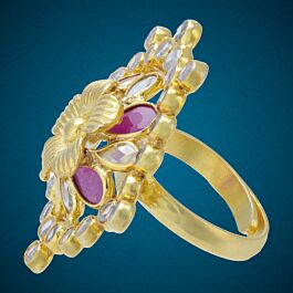 Literati Pink Stone Adjustable Silver Ring