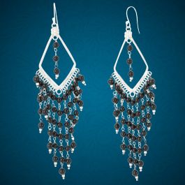 Flamboyant Black Beads Silver Earrings