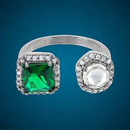 Stylish Green Floral Stone Silver Ring