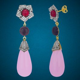 Glimmering Hydro pink Stone Silver Earrings