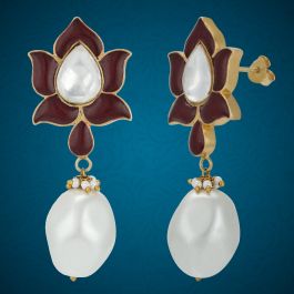 Charming floral Brown Stone With Pearl Silver Earrings