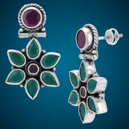 Ruby and Emerald Silver Earrings