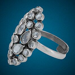 Fancy Floral Adjustable Silver Ring
