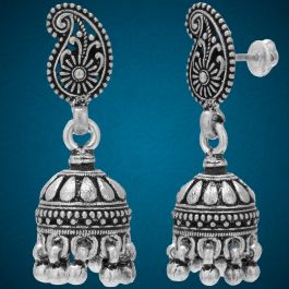 Simple Floral Pattern Silver Jhumka Earrings