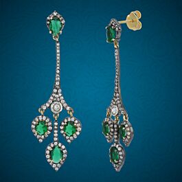Attractive leaf With Green Stone Silver Earrings