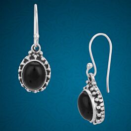 Fantastic Oval Black Stone Silver Earrings