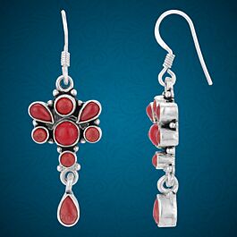 Charming Pear Drop Red Stone Silver Earrings