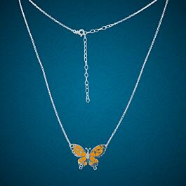 Amazing Enamel Coated Butterfly Silver Necklace