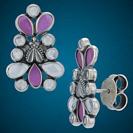 Gleaming Pink Stone Silver Earrings