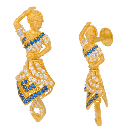 Lovely Blue stone Dancing Doll Gold Earrings