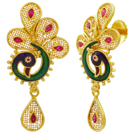 Concentric Enamel Peacock Gold Earrings