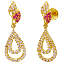 Twin Leaf Pink Stone Gold Earrings
