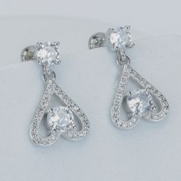 Dainty Romantic Heart Silver Earrings | 507B278302