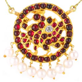 Natya Collection Red Stone Annapakshi Silver Pendant