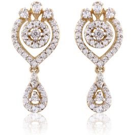 Glitter Diya Stud with Dew Drop Hangings Diamond Earrings