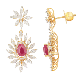 Stunnind Ruby Stone Bloomed Floral Diamond Earrings