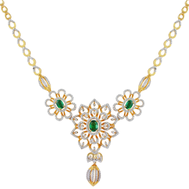 Mesmerising Emerald Studded Floral Pattern Diamond Necklaces