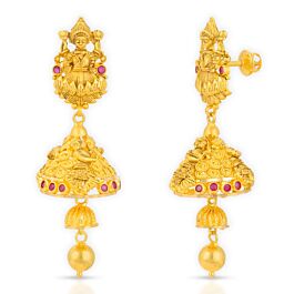 Goddess Sri Lakshmi Devi Pink Stone Gold Earrings