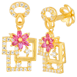 Cubic with Pink Floral Gold Earrings